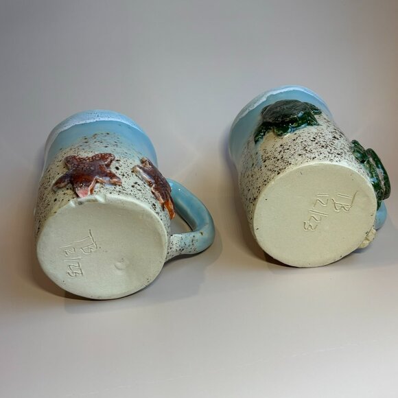 Drip Glaze Pottery Mugs Beach Theme Handmade Mugs Coastal Pottery Beach-Inspired - Picture 8 of 12